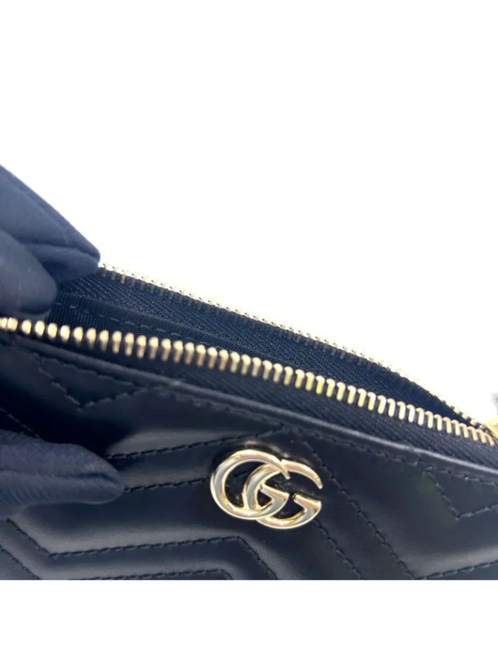 Gucci GG Marmont Leather Black Coin Case Gold With